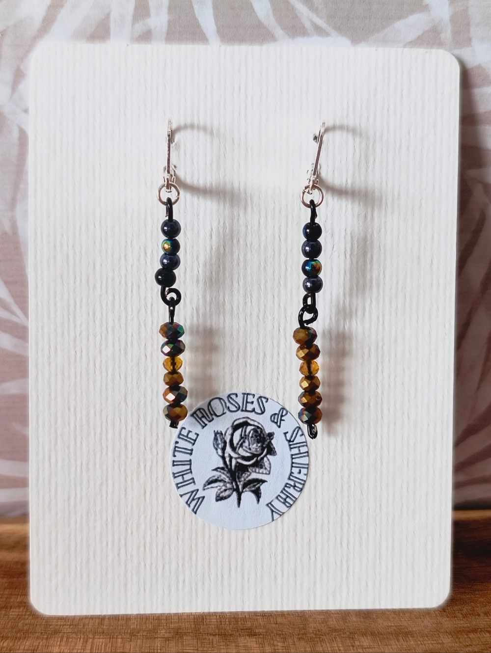 OOAK White Roses & Sherry Iridescent Celestial Earrings - Sterling Silver 925
